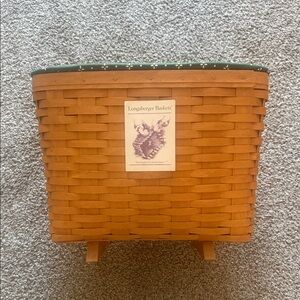 Longaberger Green Floral Basket with Wooden Handle